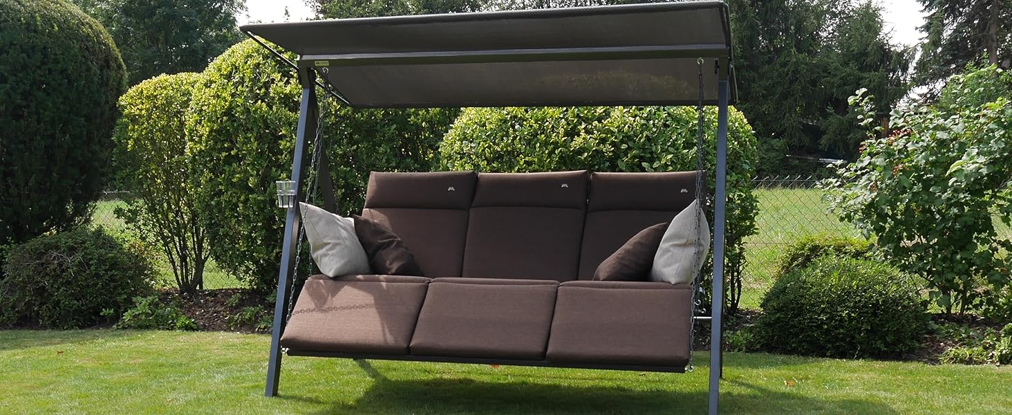 Гойдалка Анґерер Голлівуд Лаунж Смарт – зручна гойдалка для сидіння, відпочинку та сну, з функцією ліжка, легка збірка, Made in Germany, преміум-якість, бежева тканина