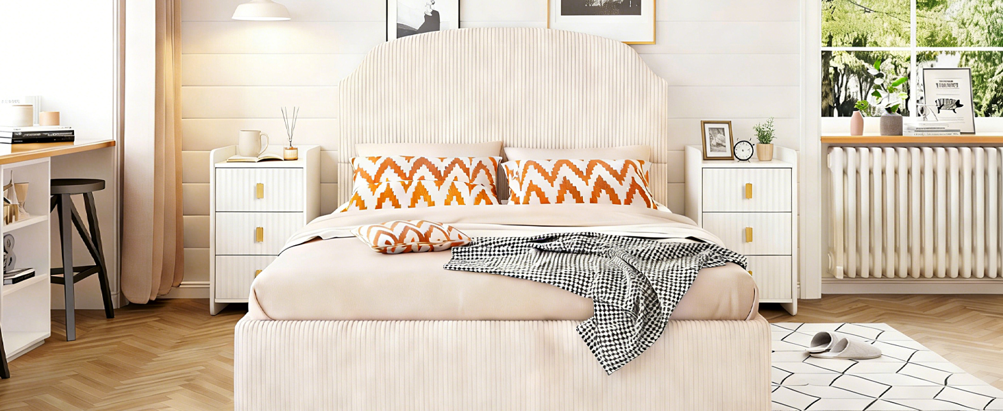 Нічний столик з 3 шухлядами, білий, для спальні та вітальні