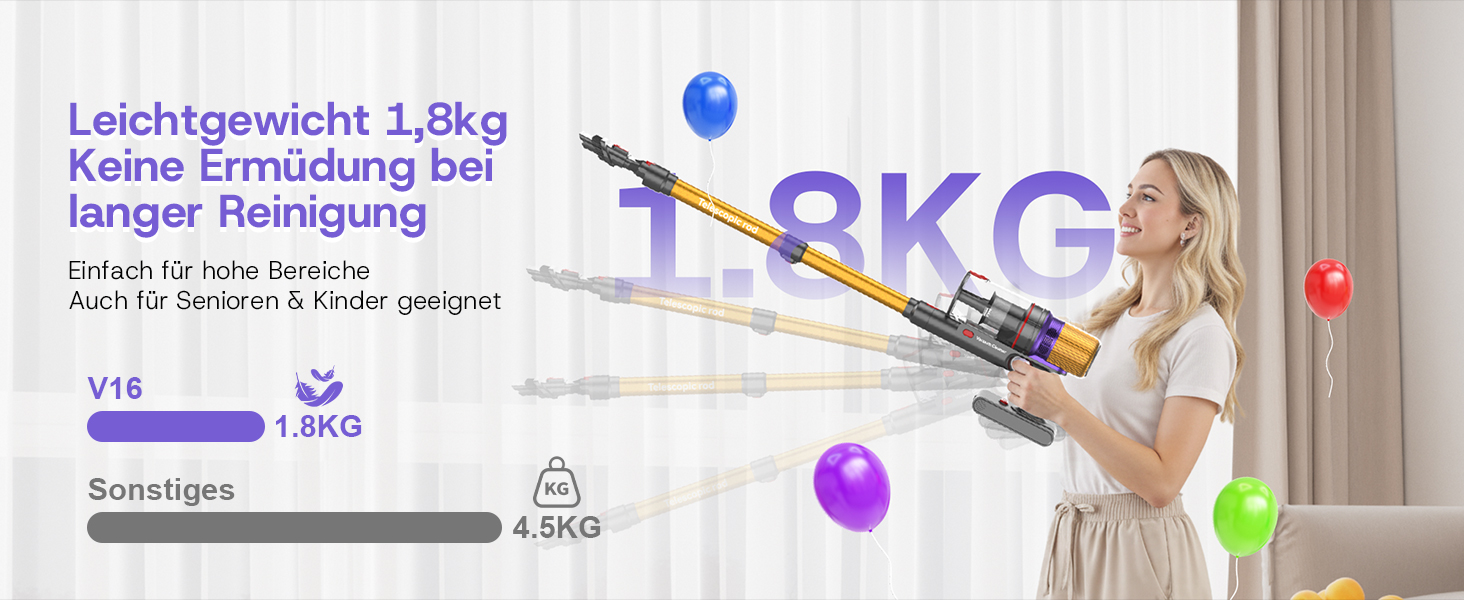 Акумуляторний пилосос V16 600W 55Kpa 80хв з LED-дисплеєм для килимів, шерсті тварин та твердих підлог