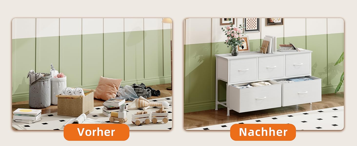 Тумбочка з шухлядами Somdot, тканинна тумбочка, біла тумбочка для спальні, вітальні, прихожої, 5 шухляд, 30x100x52.5 см