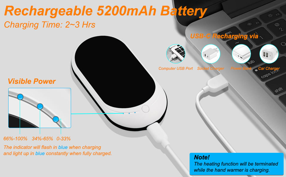 Електричний грілка для рук USB, Powerbank 5200mAh, портативний, багаторазовий, для жінок та чоловіків, для кемпінгу, зимові подарунки, чорний та білий