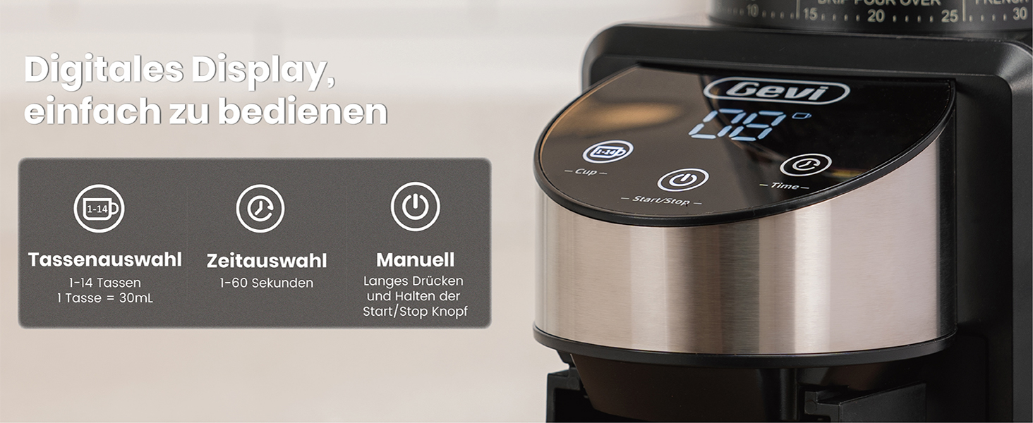 Електрична кавомолка Gevi з жерновами, для еспресо, 35 ступенів помолу, 51/58 мм портафільтр