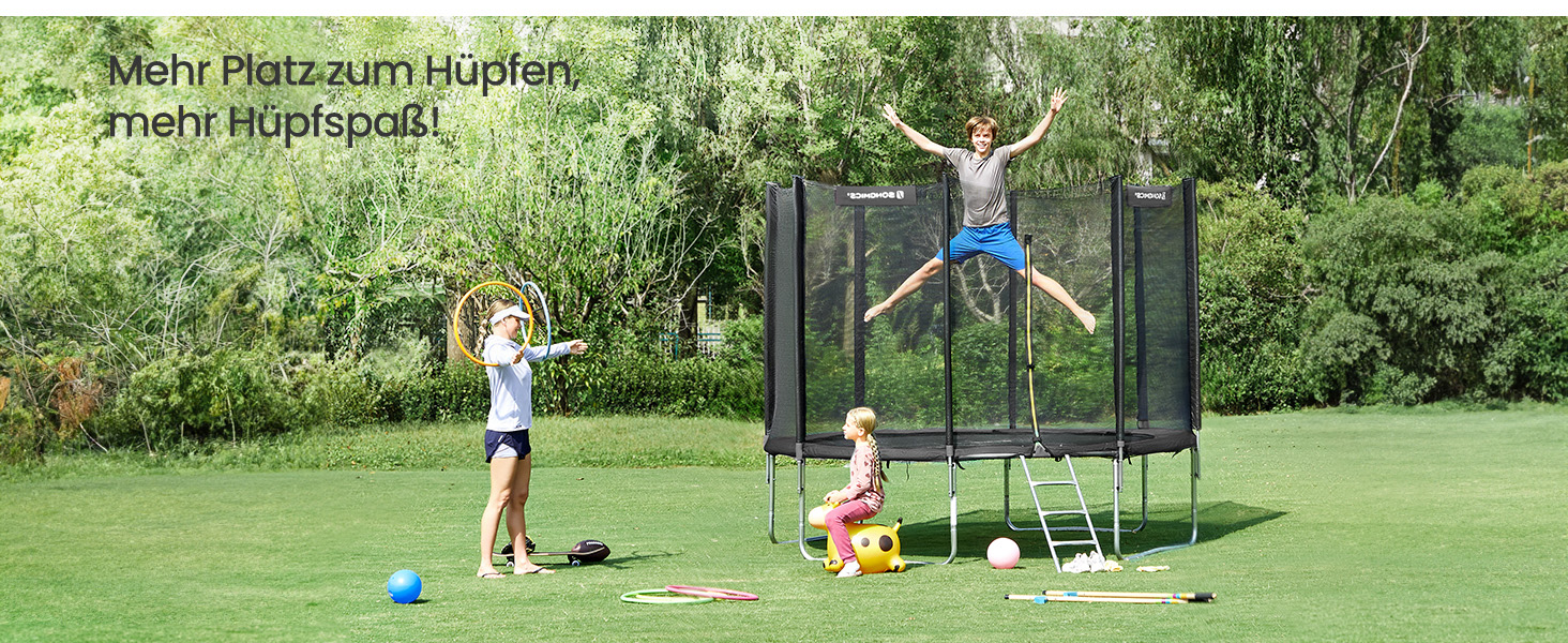 Батут SONGMICS вуличний Ø305 см з захисною сіткою, драбиною та м'якими стійками, чорний