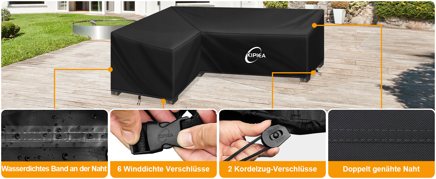 Чохол для сауни/лаунж-меблів Kipiea L-подібної форми, водонепроникний, 420D, для саду, 250x250x85x78/200x250x85 см