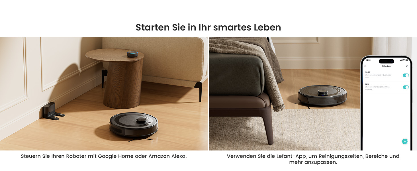 Робот-пилосос LEFANT M2 з функцією миття підлоги, 6000Pa, LiDAR-навігація, зони заборони, керування через APP/Alexa, для шерсті тварин, килимів та твердих підлог (M2B)