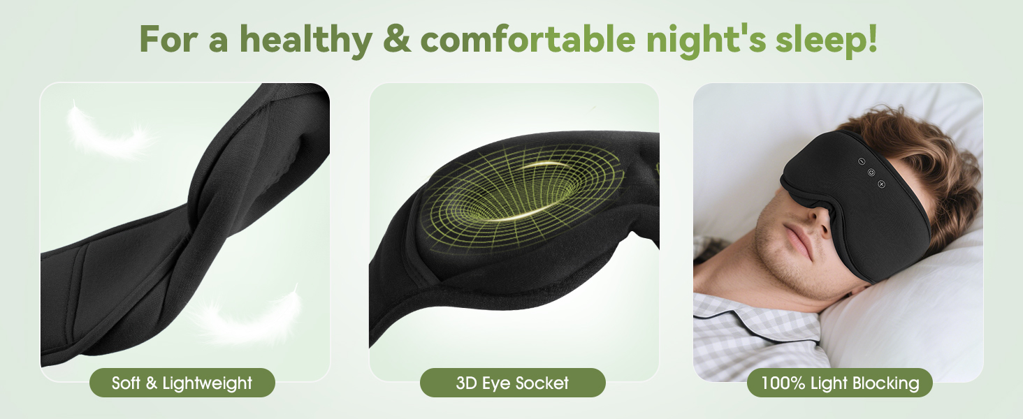 Маска для сну з навушниками Musicozy | 3D маска для сну з Bluetooth 5.4, м'яка бамбукова тканина, для подорожей та відпочинку