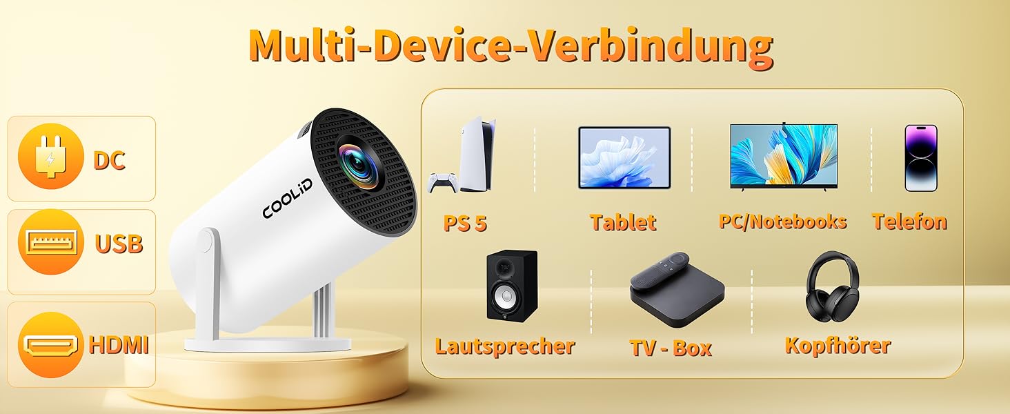 Портативний проєктор Mini Beamer 4K Full HD 1080P з 5G WiFi 6, Bluetooth 5.4, автоматичною корекцією трапецеїдальних спотворень, поворотом 270°, підтримкою USB/Laptop/PC, з пультом та мишкою. Чорний (Білий)