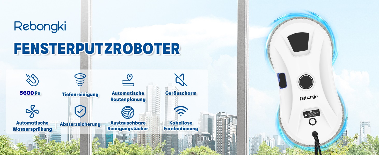 Робот для миття вікон електричний 5600Pa з 3 режимами, інтелектуальним визначенням країв, пультом дистанційного керування, автоматичним подачею води, для внутрішніх та зовнішніх вікон