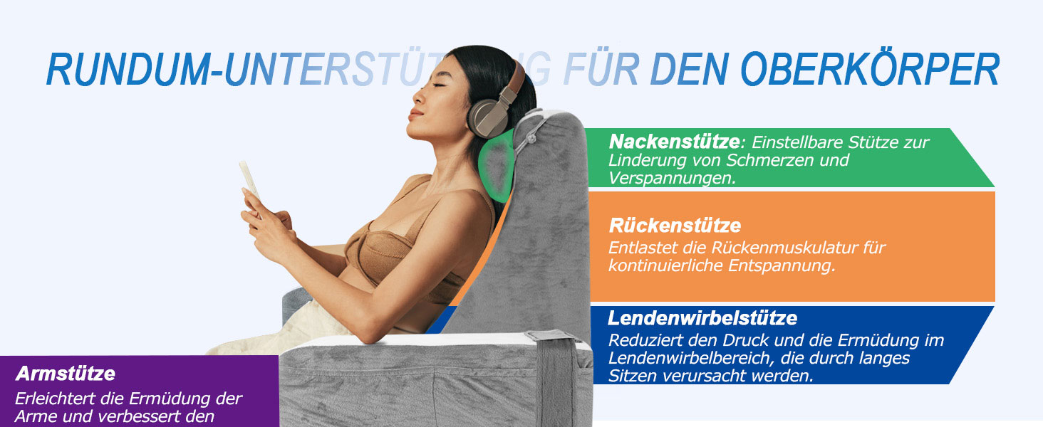 HOMCA Подушка для читання та відпочинку в ліжко та на диван з знімною подушкою для шиї та підлокітником, подушка для спини, настінна подушка, багатофункціональна подушка-клиновид для читання, роботи та перегляду телевізора (36x40x48 см)