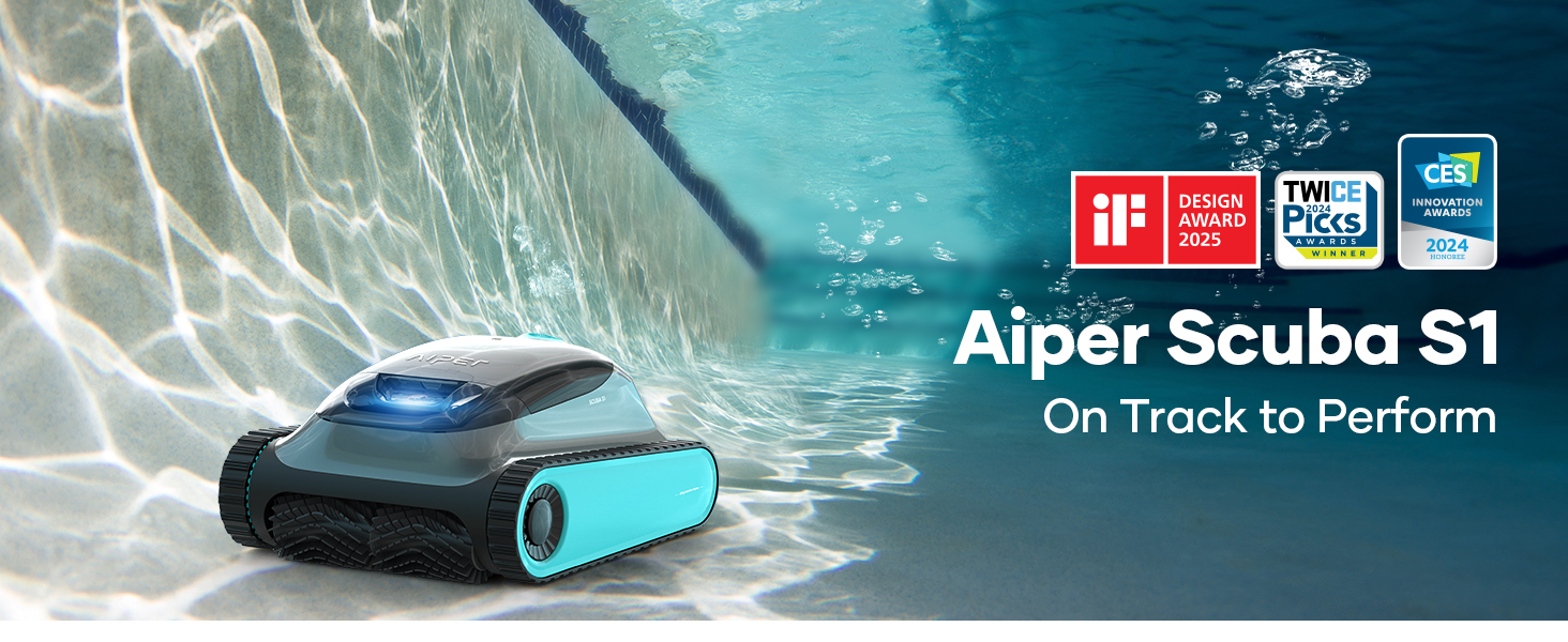 Робот-пилосос для басейну AIPER Scuba S1, бездротовий, для дна і стін, інтелектуальна навігація 2.0, 150 хвилин роботи, для вбудованих басейнів до 150 м², сірий/синій