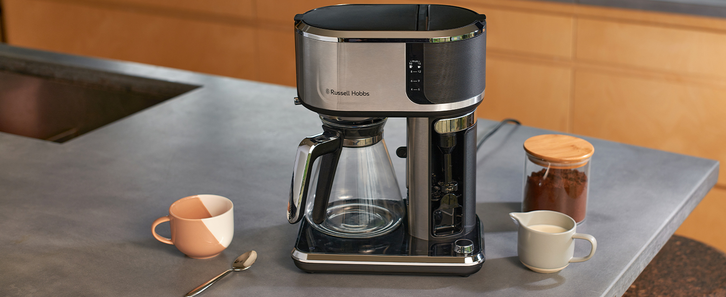Скляний електрочайник Russell Hobbs Attentiv 26200-70 з регулюванням температури (40-100°C), ситом для чаю, цифровим керуванням та функцією підігріву, 1.7л, 2400Вт, нержавіюча сталь