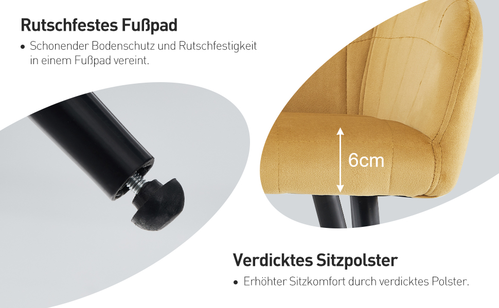 CLIPOP Комплект стільців для їдальні (6 шт.) з підлокітниками, м'яке сидіння з штучної шкіри, для кухні, вітальні, їдальні, колір: Тюльпан Золотий