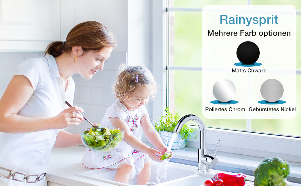 Змішувач для ванної кімнати/кухні з нержавіючої сталі, поворотний на 360°, висота виливу 150 мм, з однорідним змішувачем, покриття - нікель