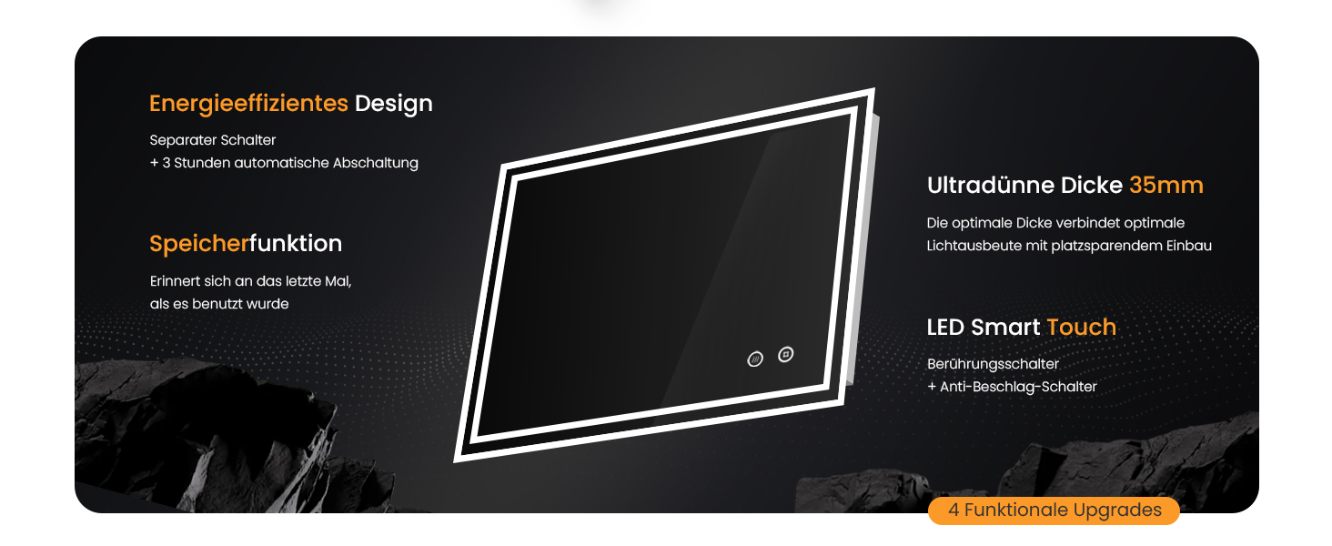 Дзеркало для ванної кімнати EMKE з підсвічуванням 50x60 см, антизапар, 2 кольори світла (тепле/холодне), LED, сенсорне керування