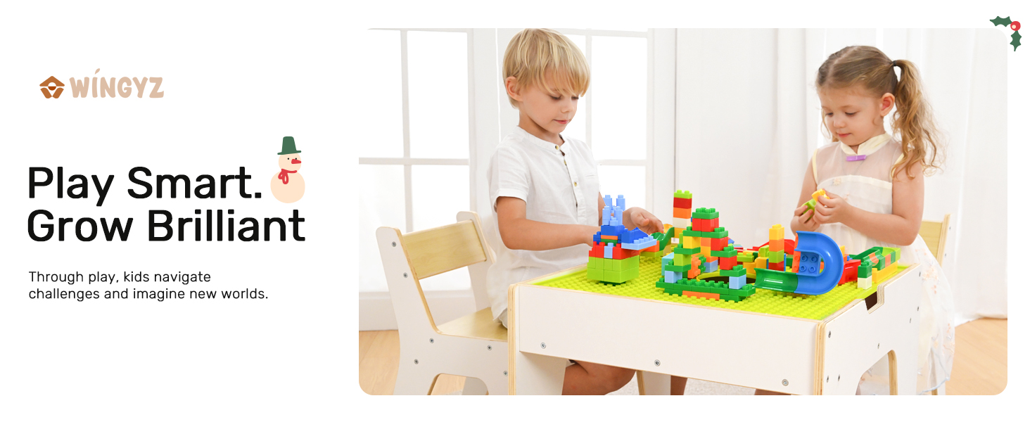 Дерев'яний дитячий набір меблів Wingyz 4-в-1: стіл, 2 стільці, стіл з місцем для зберігання. Ідеально для малювання, ігор та активностей.