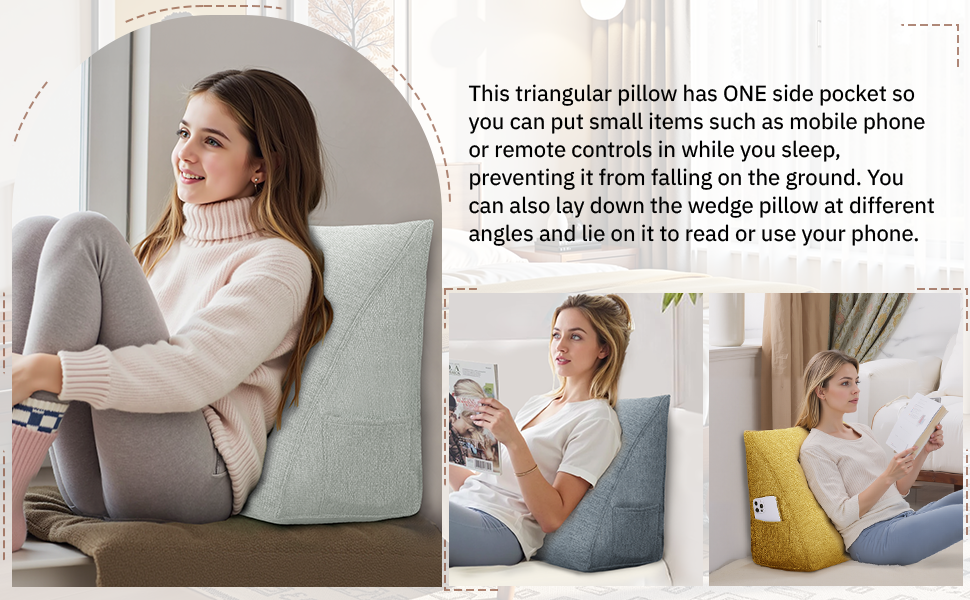 Підвалин для читання Bettkeil, регульоване подушечка для читання, трикутна подушка, подушка-клинок, диванна подушка для попереку, шиї, подушка для спини з знімним льняним чохлом (жовтий (чорний), 45см)