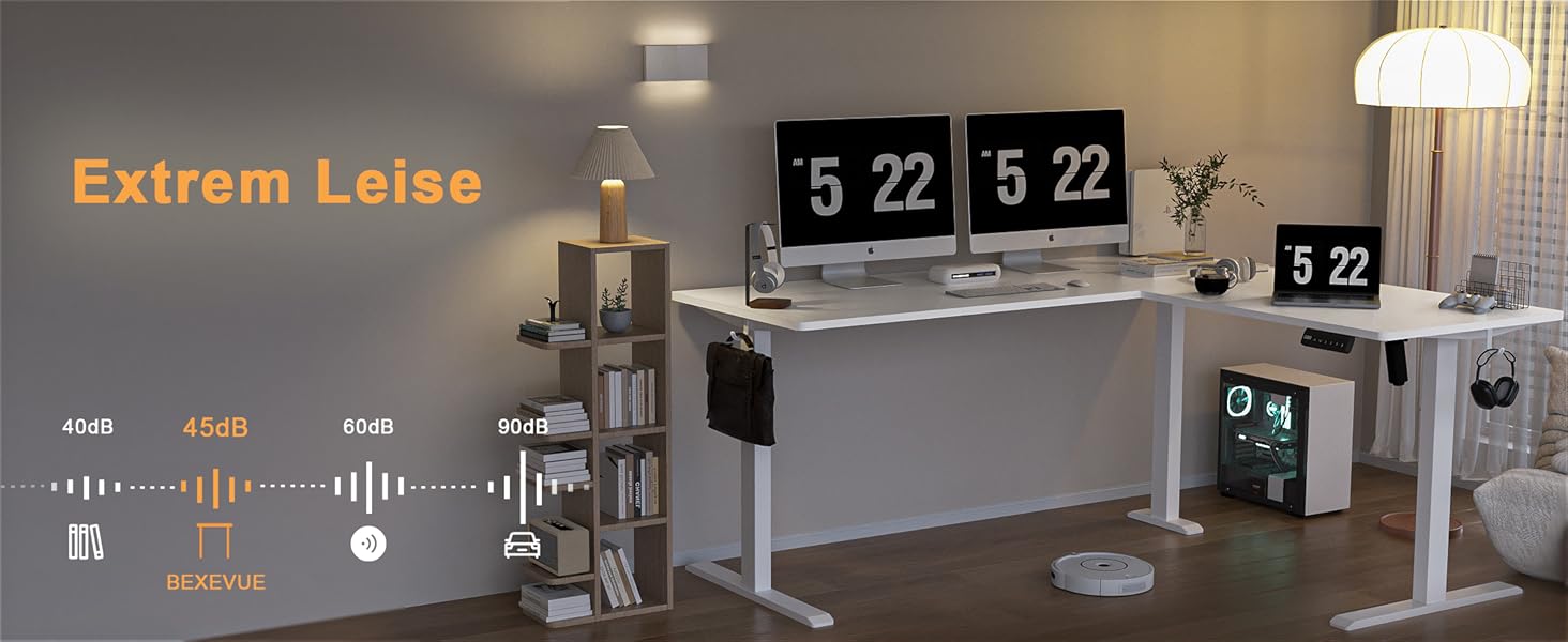 Електричний кутовий стіл BEXEVUE 160x140 см з регулюванням висоти, 3 пам'яті, антиколізійна система, для дому та офісу