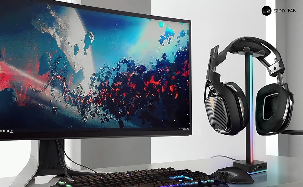 Світлодіодна світло-смуга EZDIY-FAB для навушників з кріпленням, RGB-підсвічування, 50 режимів, аксесуар для геймерського ПК, чорний