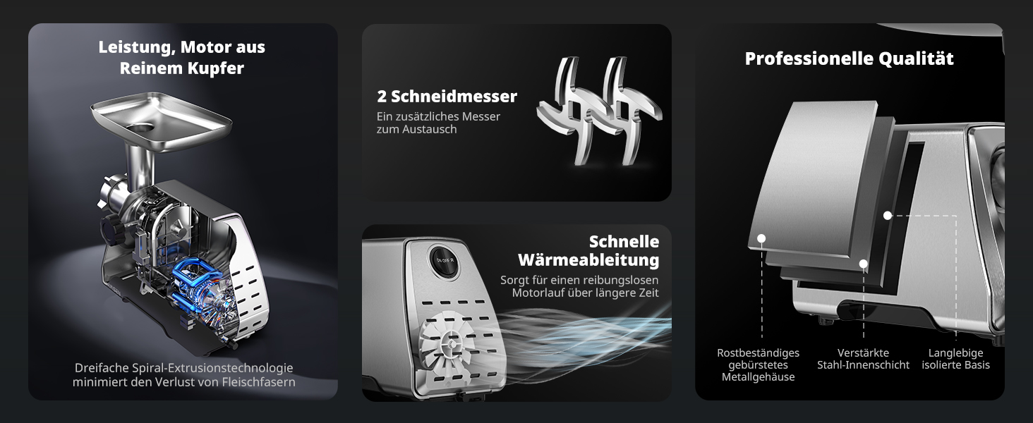 Електрична м'ясоподрібнювач AIRMSEN з насадкою для ковбас, 2 леза з нержавіючої сталі, 3 диски, аксесуар Куб, тихий промисловий двигун, для дому, нержавіюча сталь