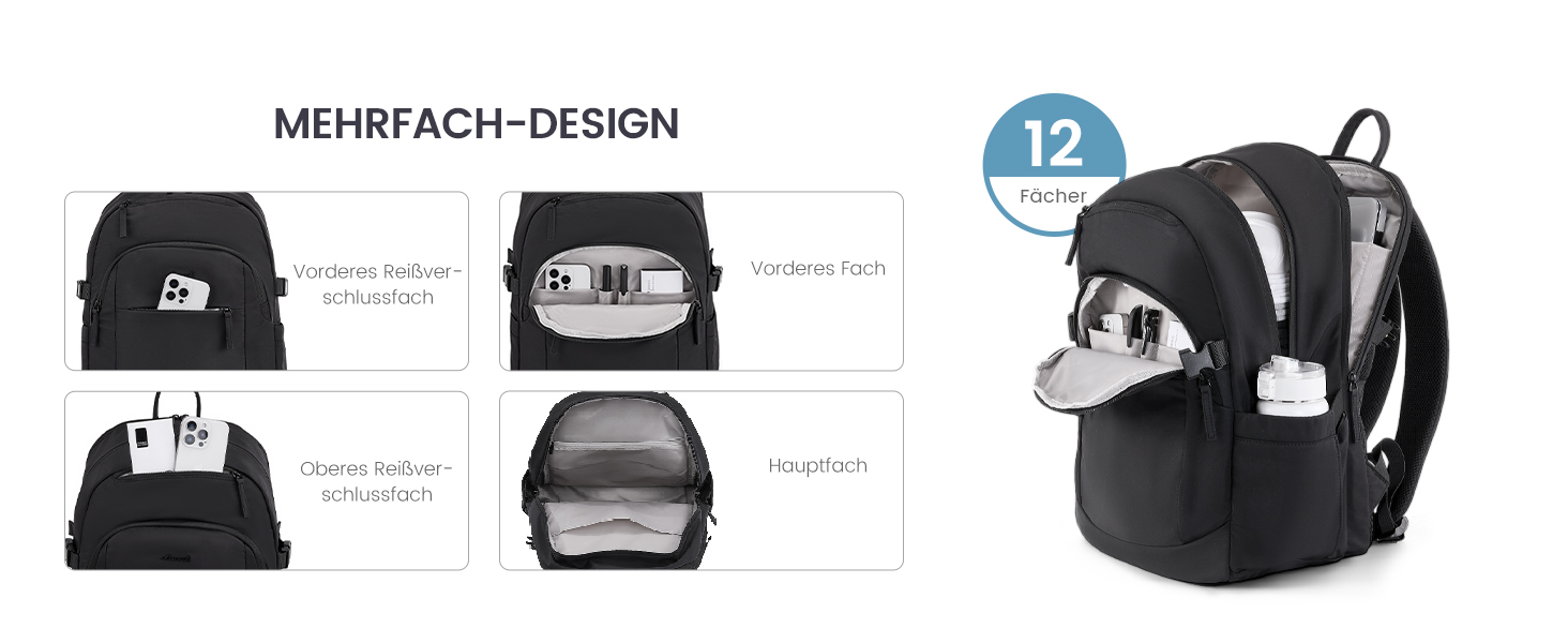 LOVEVOOK Рюкзак для ноутбука 17,3 дюйма, водонепроникний, для жінок та чоловіків, чорний