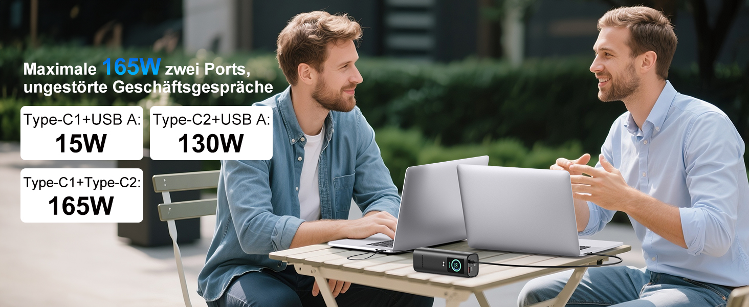 Power Bank AsperX 20000mAh, 165W, 2x USB-C (100W), для ноутбуків, iPhone, MacBook, Samsung, вбудований кабель 60см, TFT-дисплей