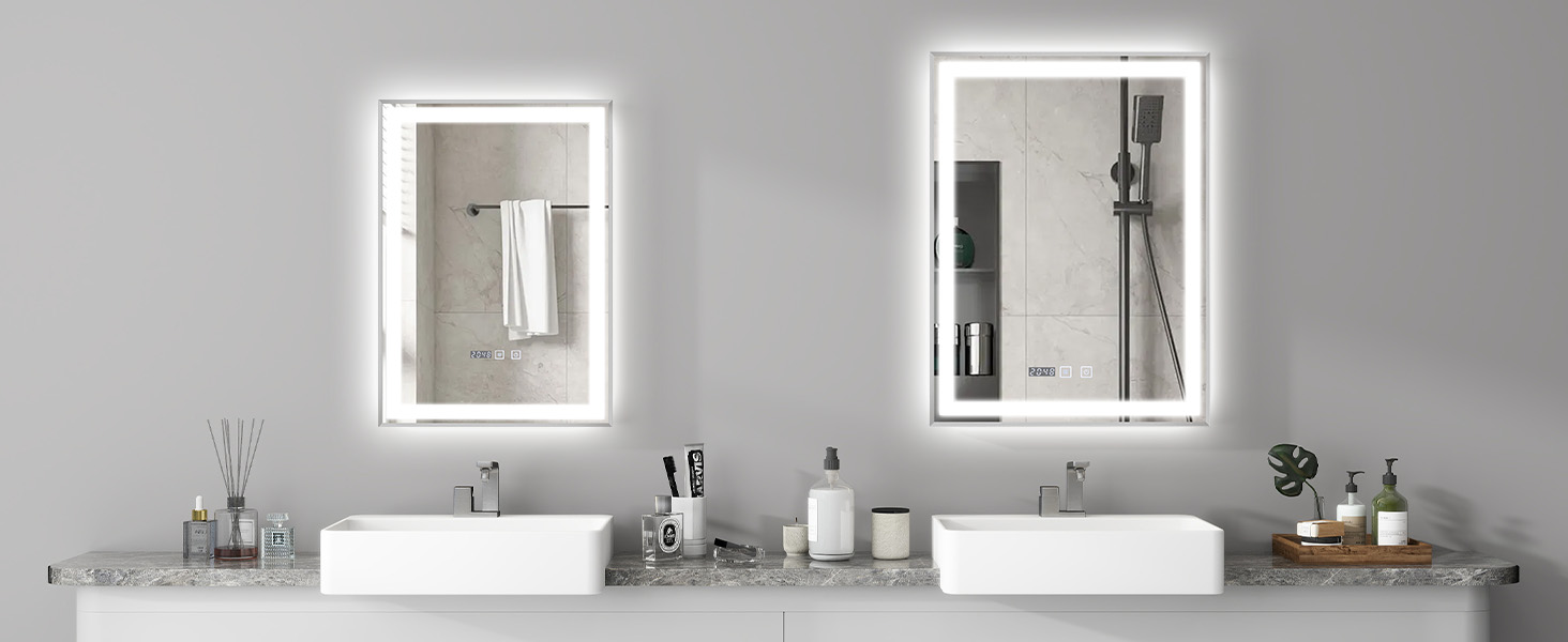 Дзеркало для ванної кімнати YOURLITE з підсвічуванням, 85x55 см, LED, сенсорне керування, 3 кольори світла, регулювання яскравості, антизапар, горизонтальне/вертикальне, IP44, білий (Silver-5070)