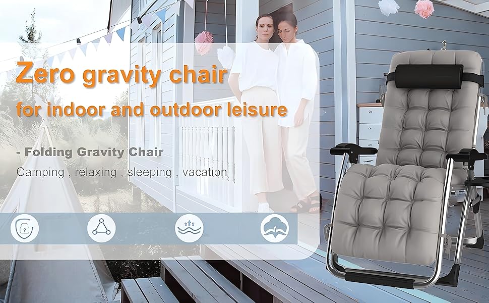 Лежак для відпочинку Klappbar, великий, для саду, патіо, пляжу, басейну, з подушкою, вантажопідйомність 200 кг (срібний)