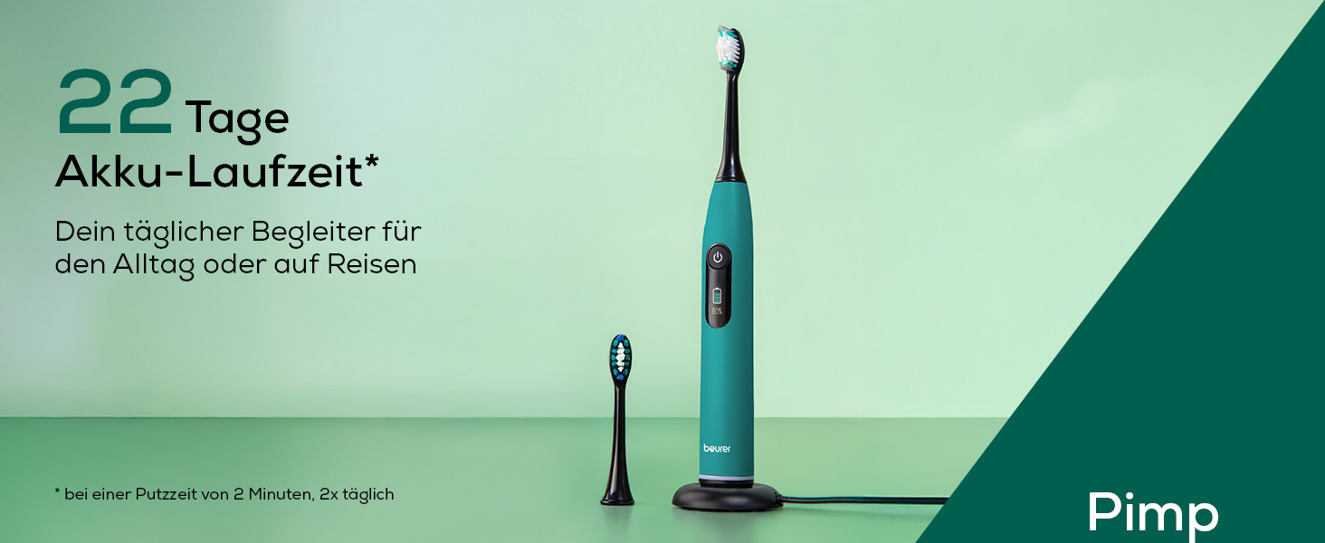 Електрична зубна щітка Beurer SC 30 Ocean Breeze: 4 режими чищення, 80 000 коливань, таймер, LED-дисплей + 2 насадки, корпус з переробленого пластику