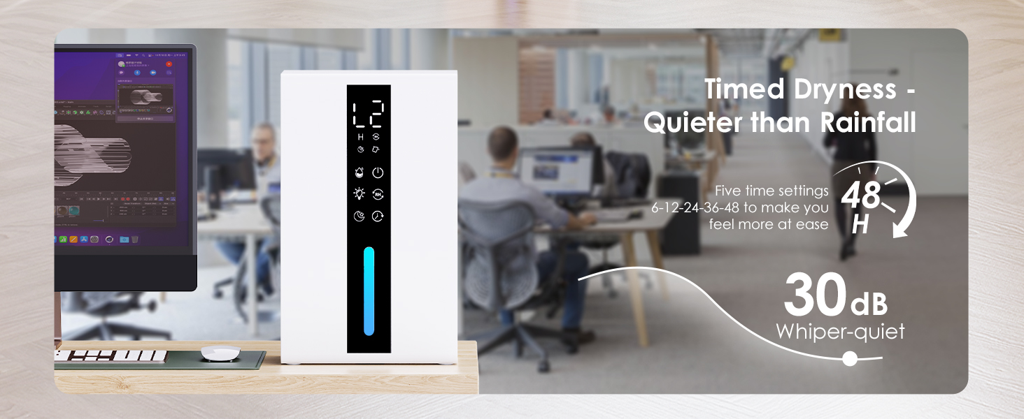 Електричний осушувач повітря з баком для води - 3 швидкості, 2 режими, таймер 48H, авто-стоп, захист від замерзання, для спальні та ванної кімнати (1800 мл)