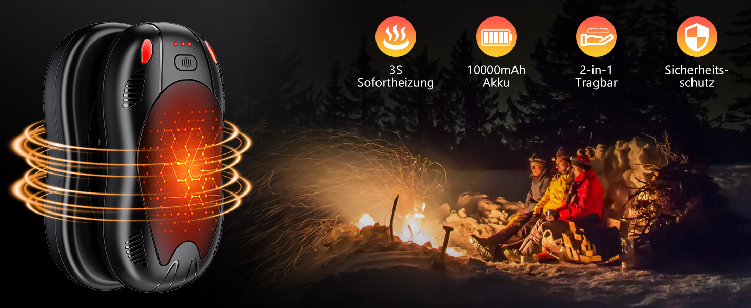 Електричні грілки для рук FANDLISS 10000mAh, 2 шт., з двостороннім нагрівом, USB, 3 режими, для кемпінгу та активного відпочинку