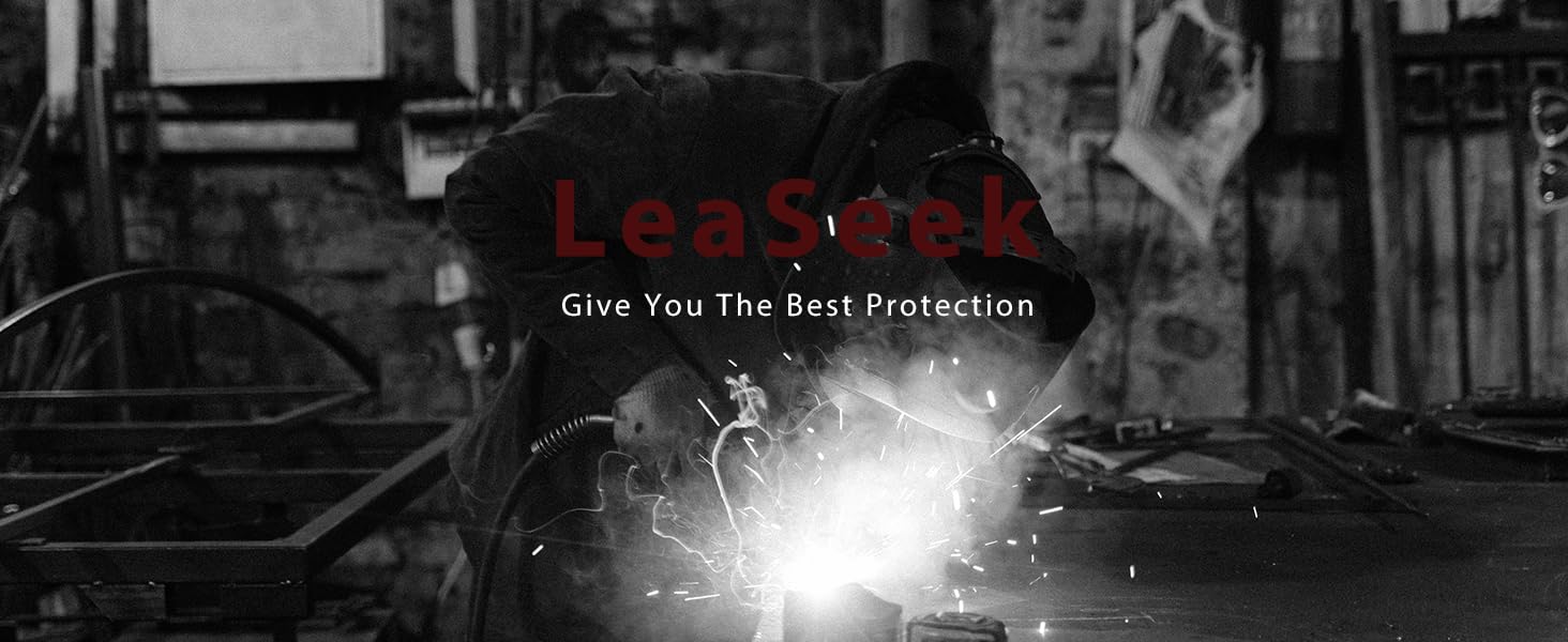 Шкіряний фартух для зварювальника LeaSeek з 6 кишенями, термостійкий та вогнестійкий, великий розмір 42' x 36', з рукавичками (чорний)
