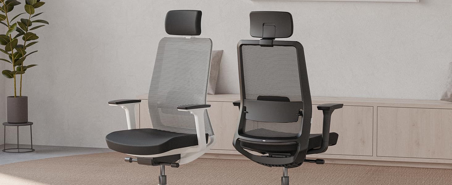 Yaasa Chair Plus: Ергономічне офісне крісло з підголівником, 2D-підтримкою спини та 4D-підлокітниками - Біле, Pro. Переможець тесту! До 150 кг.