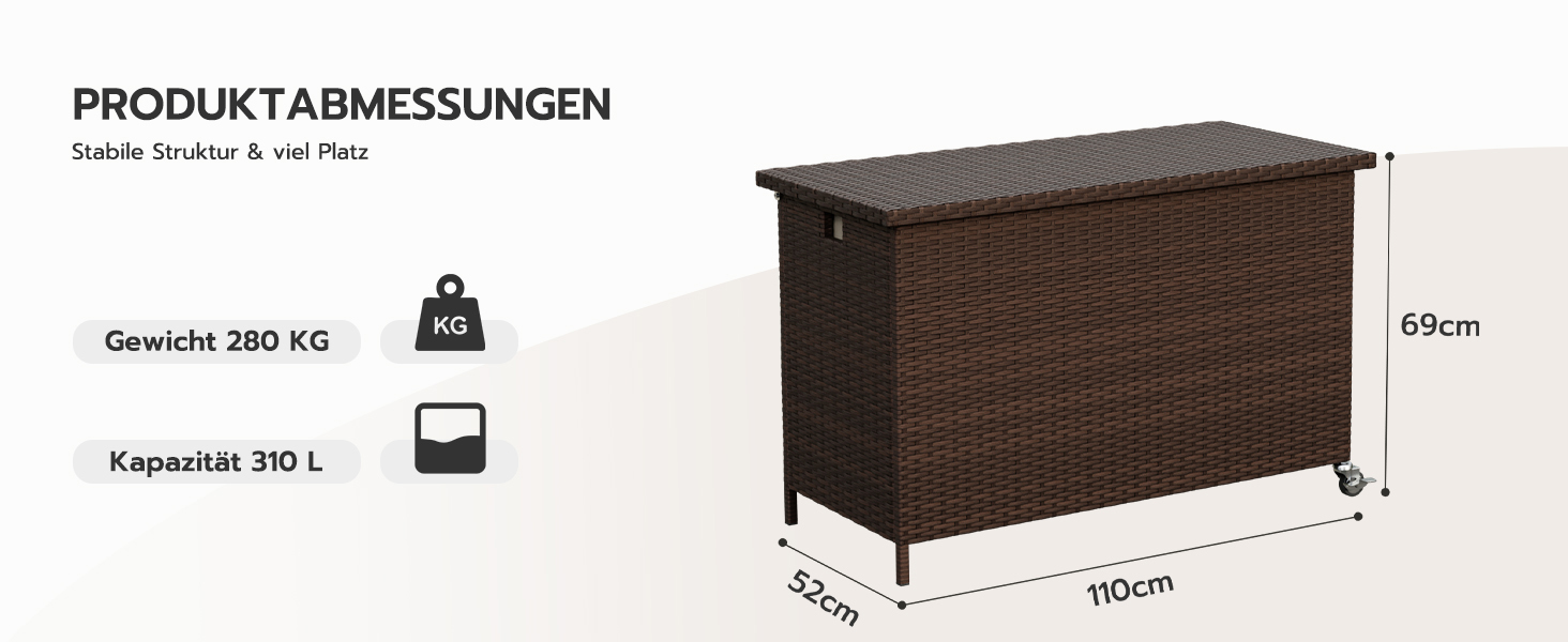 Водонепроникний садовий ящик Amopatio Gartenbox 480л з поліротангу, металевий з колесами та газліфтом для саду, балкону - коричневий