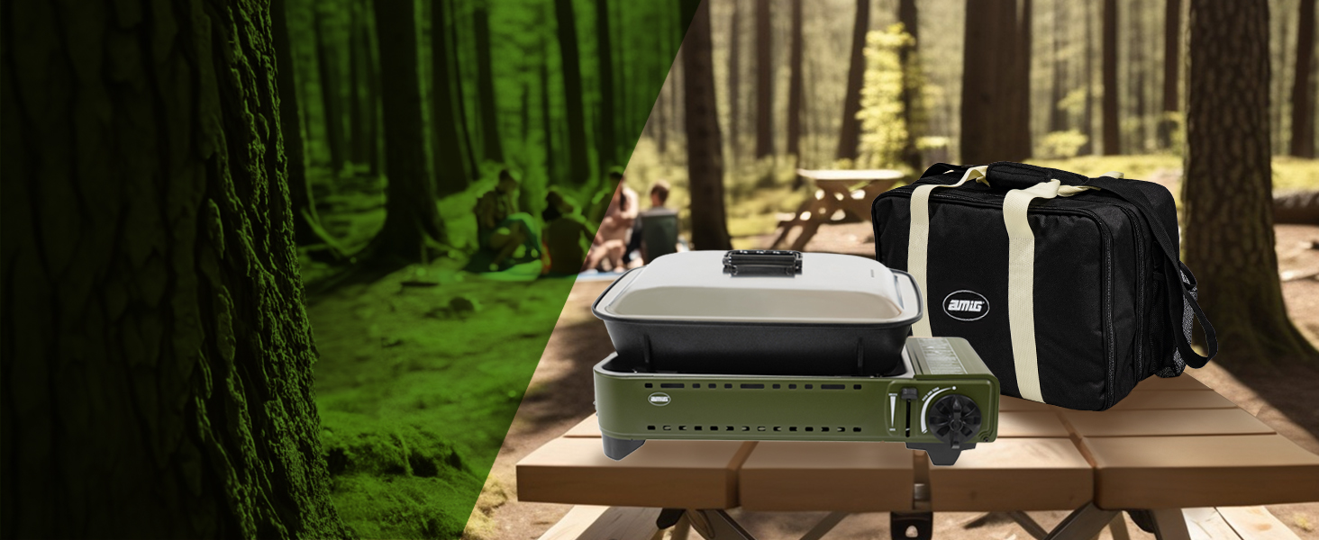 Газовий балонний пальник Amig CAMP01 з 1 конфоркою, вбудованим вітрозахистом та нержавіючою сталею, 2.2 кВт, сумісний з картриджами B-250