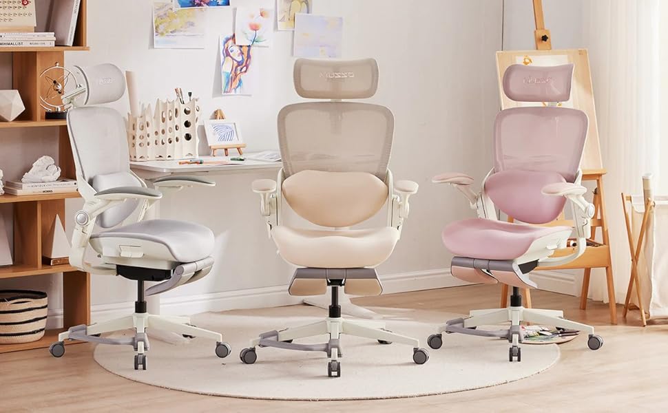 Ергономічне крісло Musso E80 Muse FemmePosture™ для жінок - регулювання спинки до 135°, 3D-підтримка попереку, 17см 4D-підголівник, висувна підніжка, регулювання глибини та висоти сидіння, регульовані підлокітники (Сірий)