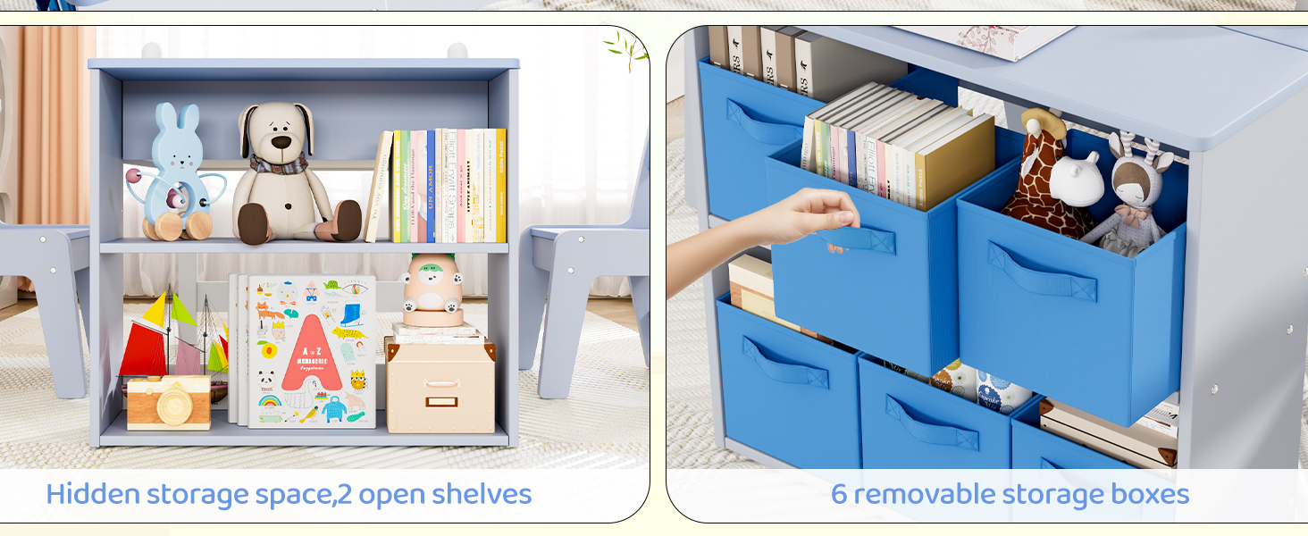 Дитячий стіл MAMIZO з 2 стільцями: дерев'яний стіл для ігор з місцем для зберігання, комплект меблів для дітей, стіл для малювання та рукоділля, від 3 років (блакитний)