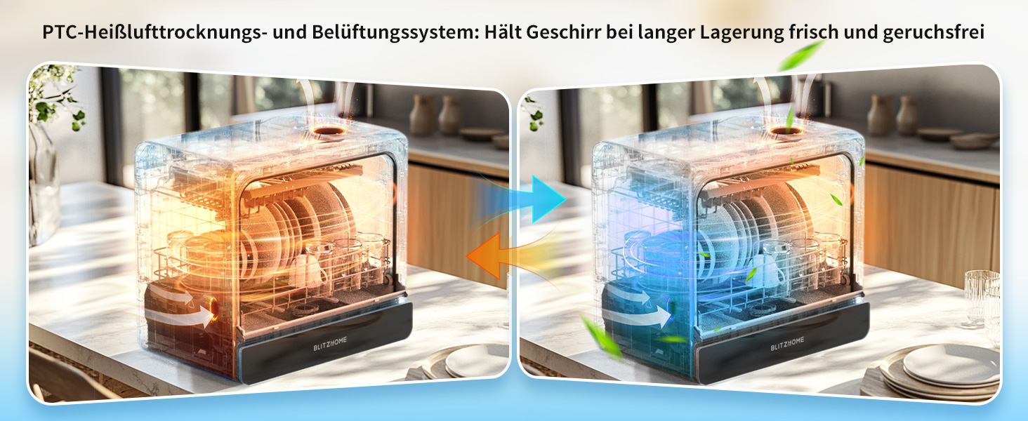 Міні посудомийна машина BLITZHOME з сенсорним керуванням, 9 програм, портативна для кемпінгу, 5.2L, з/без підключення до води, сушка, відкладений старт