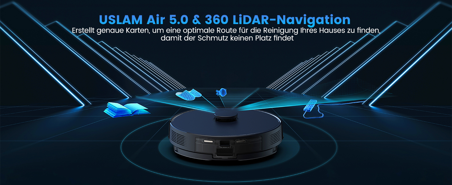 Робот-пилосос з функцією миття та станцією самоочищення, об'єм 3.5л, для килима та шерсті тварин, керування через додаток та Alexa, LiDAR навігація, час роботи 180хв (Чорний)