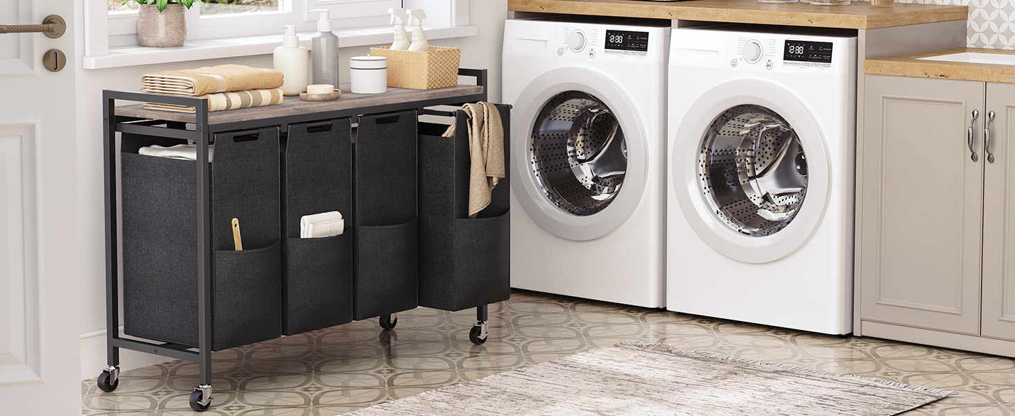 Кошик для білизни HOOBRO з 3 відділеннями, 119 л, з ручками та колесами, білий