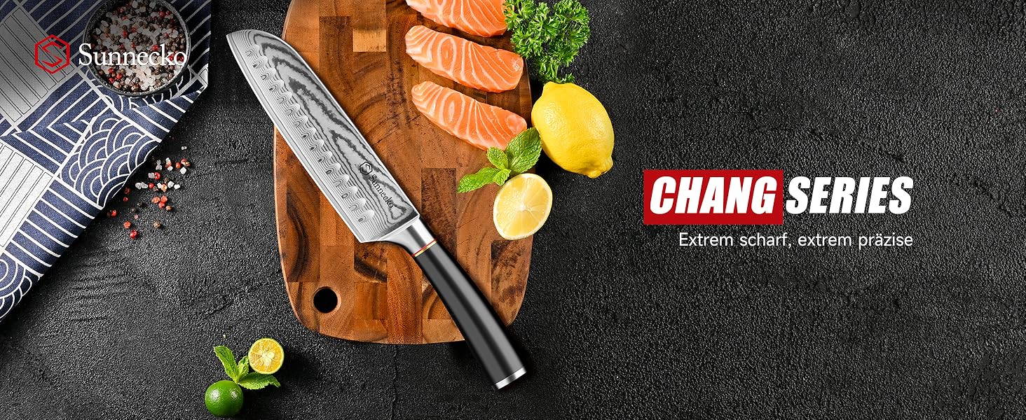 Ніж Sunnecko Дамаск 20см: професійний кухонний ніж з високоякісної сталі Дамаск - гострий ніж для м'яса, стейків, овочів. Ідеальний подарунок для кухаря.
