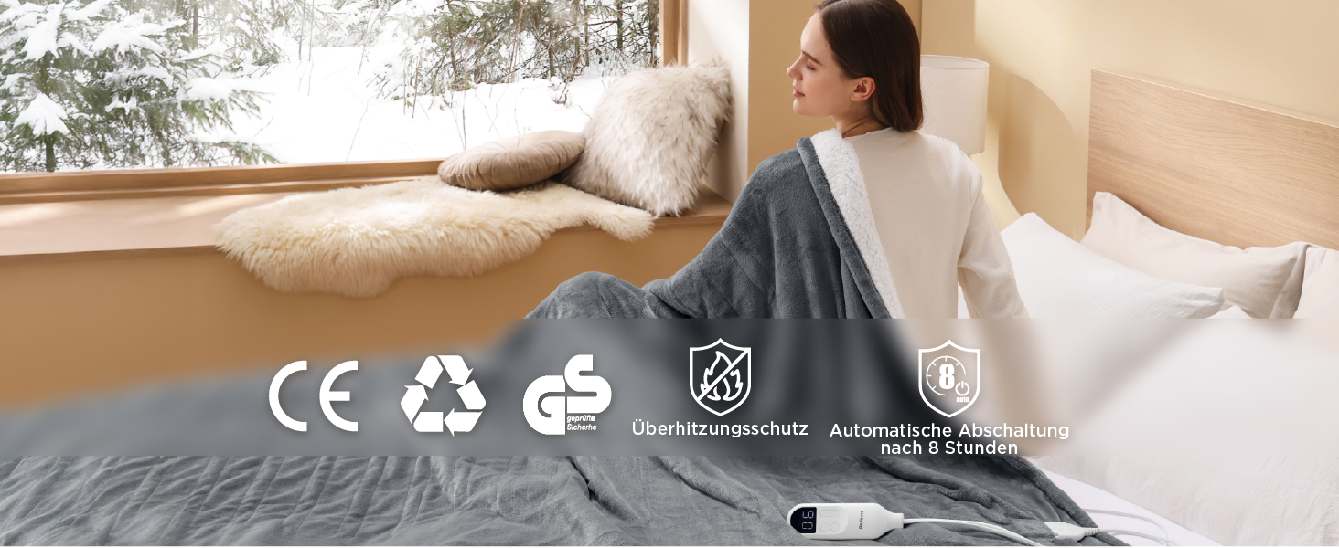 Електрична ковдра BEDSURE з автовимкненням, 130x180 см, сіра - тепла подарунок для мами на Різдво