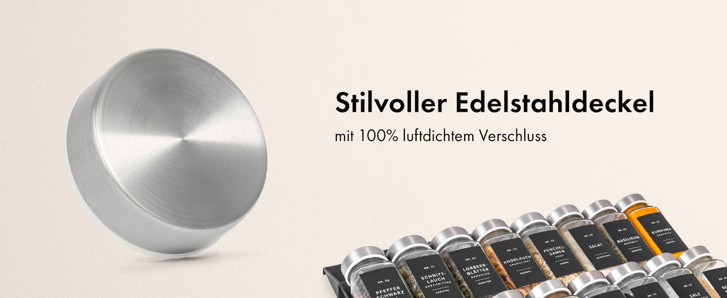 Набір кутових банок для спецій з нержавіючою кришкою (24 x 120 мл) з дозатором та 240 чорними етикетками - високоякісні контейнери для спецій, органайзер для спецій [10,7 см x 4,5 см]