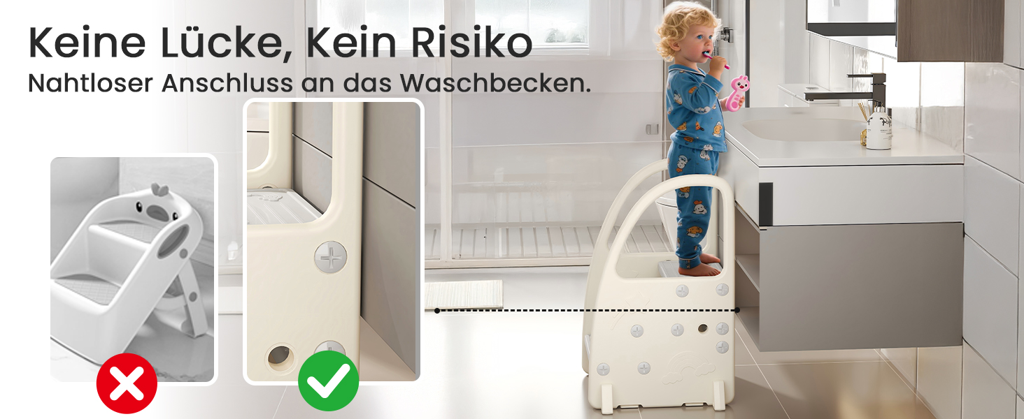 Дитячий табурет Hoopyosms Tritthocker з ручкою, сірий. Безпечний, з 2/3 сходинками для ванної, кухні та туалету