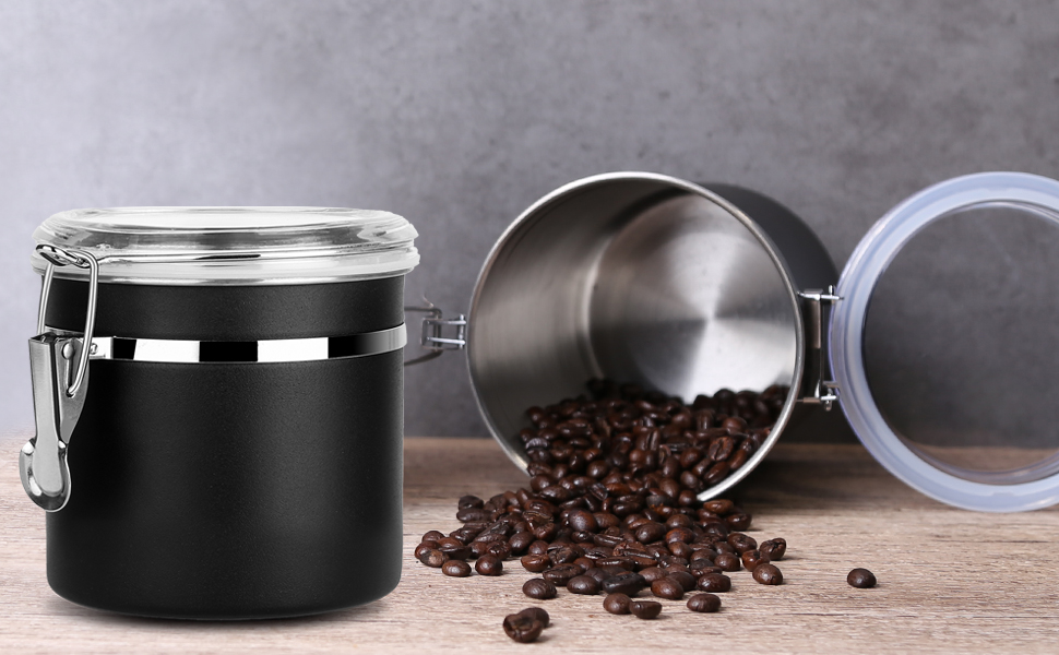 Контейнер для кави та продуктів, 2 шт., 1.2 л, нержавіюча сталь, чорний. BPA-free
