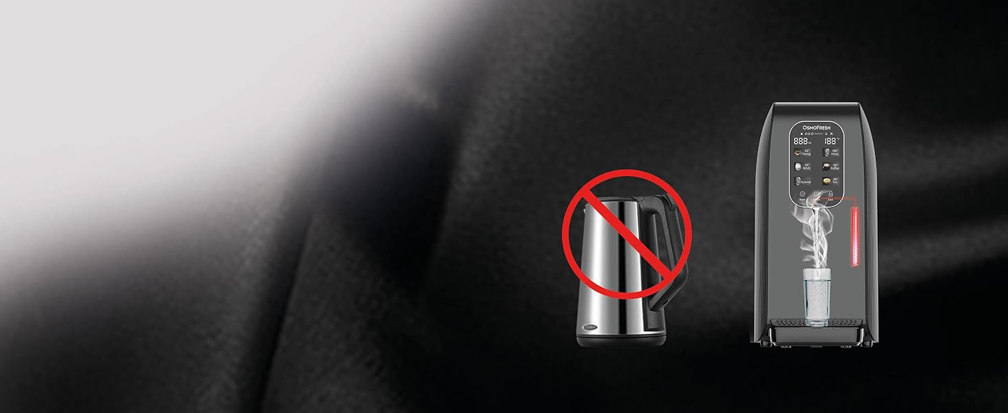 Система зворотного осмосу OsmoFresh Quella Life BLACK EDITION з 6 рівнями температури (15-100°C), мобільна, без підключення до водопроводу, 5-ступенева фільтрація, фільтр для питної води без солей