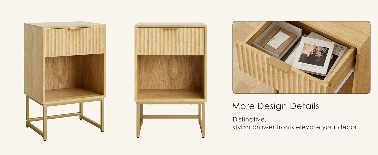 Приліжкові столики з відкритою полицею, журнальний столик для спальні та вітальні (горіх) (40 x 30 x 60 см, фініш з текстурованої дуба)