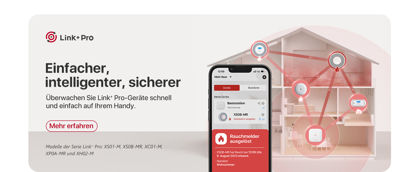 X-Sense Детектор диму з Wi-Fi, голосовим оповіщенням та 17 зонами, 33 мм, 12 шт. (з базовою станцією) XS0B-MR121, для дому