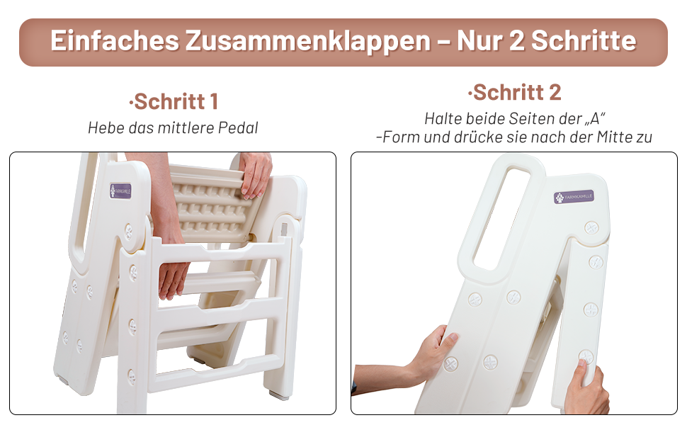 Дитячий триступеневий стільчик Funecho з регулюванням висоти, ручками та антиковзними сходинками. Легкий пластиковий дизайн для ванної кімнати, кухні та безпеки (Верблюд)