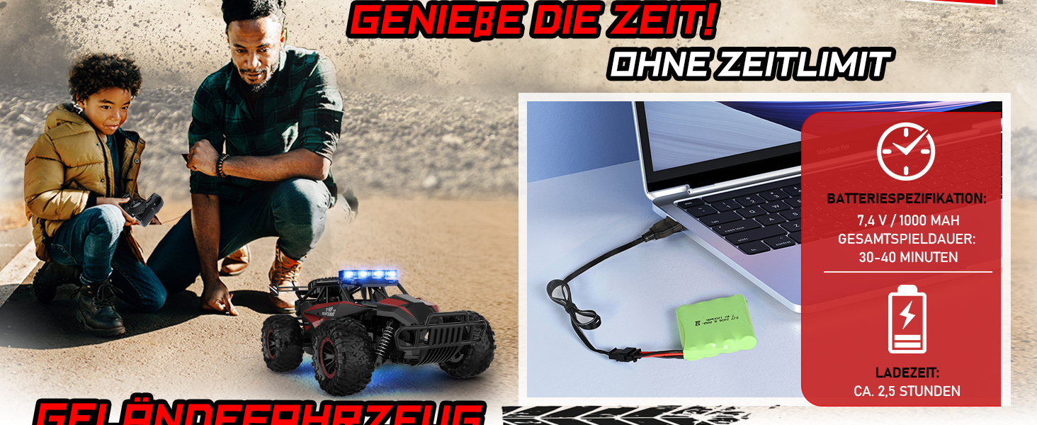 Радіокерований позашляховик Kolegend для хлопчиків, 2 акумулятори, 50 хв, масштаб 1:12, 25 км/год, 2.4 GHz, червоний