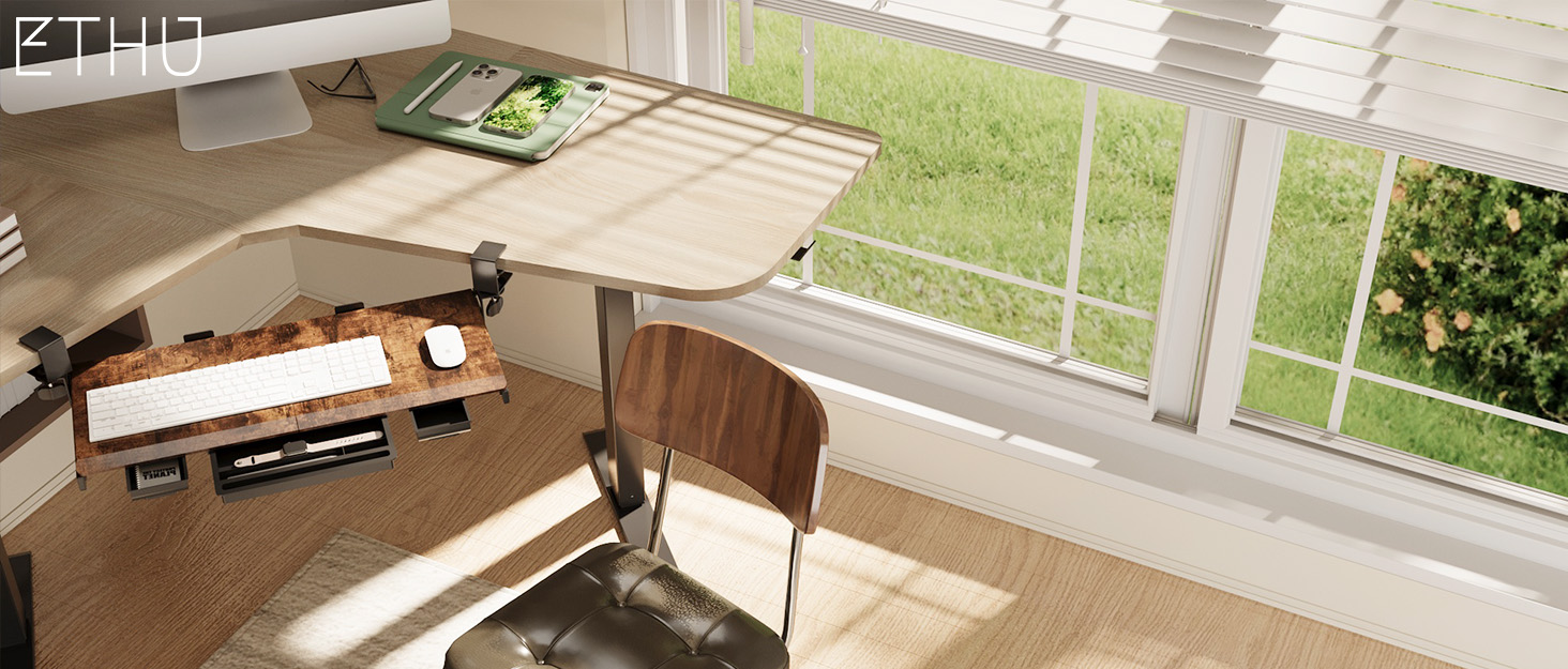 Підставка для клавіатури ETHU, висувна, 50x30 см, з кріпленням C, для монтажу під столом, ергономічна, горіх